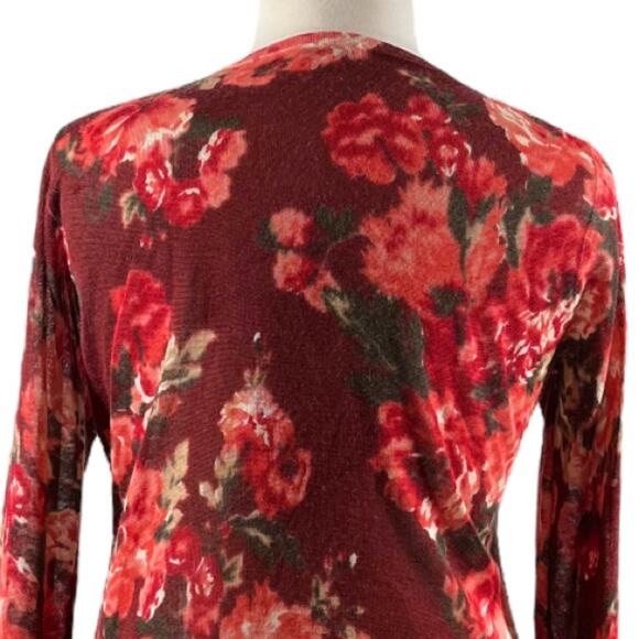 LOFT Cardigan Sweater Button Up Long Sleeve Burgundy Pink Floral Women’s Size XL - Picture 8 of 10